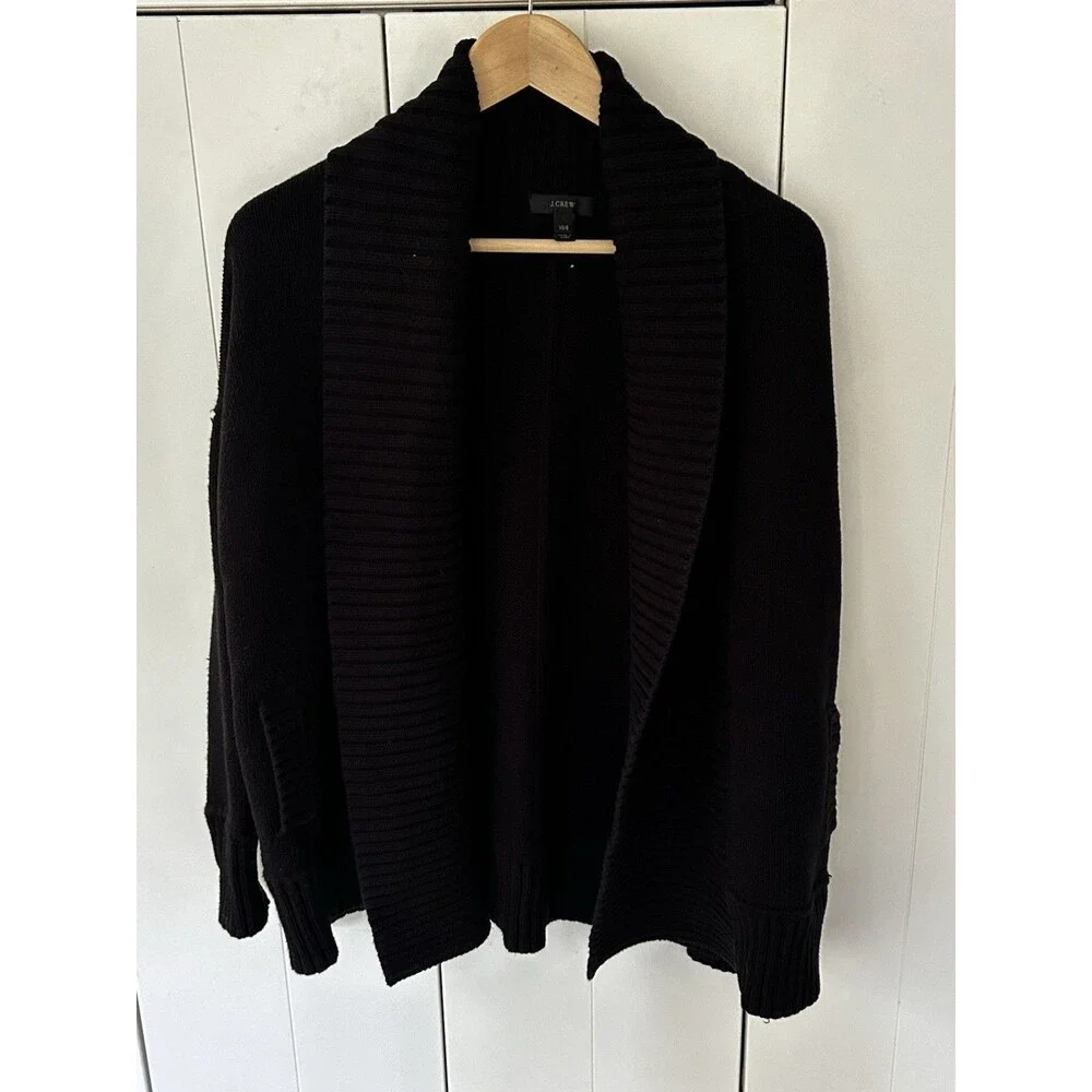 J.Crew Women's Chunky Trim Open Cardigan Sweater Size XS Small Black Preppy